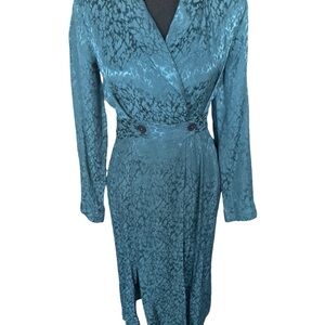 NWT |  Anthropologie Teal Long-Sleeve Wrap Printed Dress | Size 0